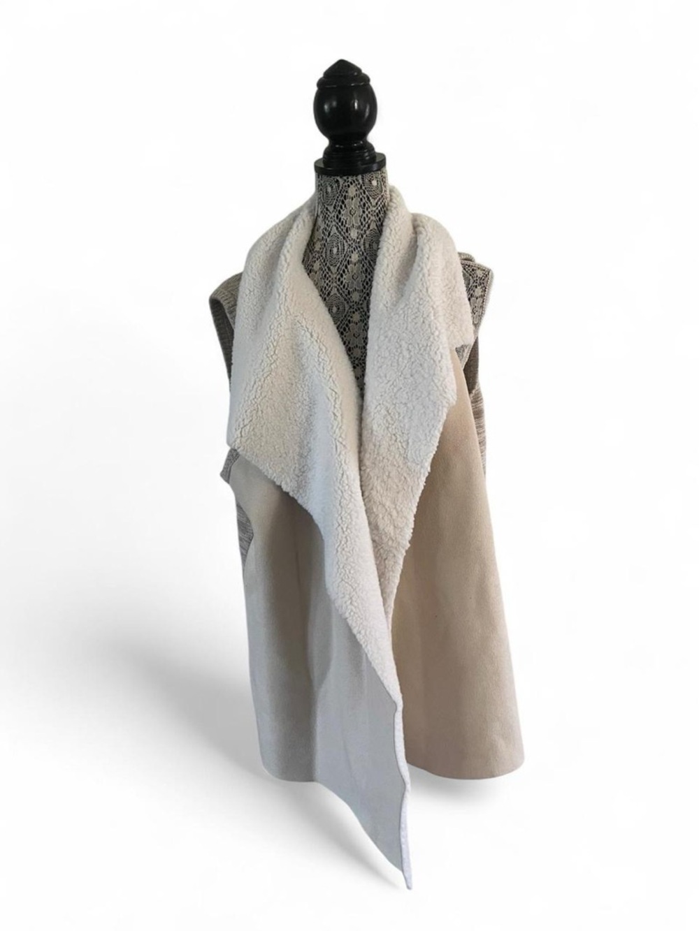 Cozy Cream Sherpa-Trim Draped Wrap Vest